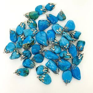 Blue Howlite Tumble Stone Turquoise Dyed Mineral Crystal Stone Pendant lot of 39